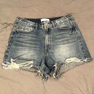 High Rise Distressed Denim Jean Shorts